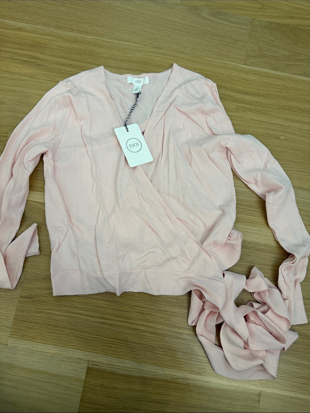 1901 Women's Pale Pink Wrap Tie Long Sleeve Top